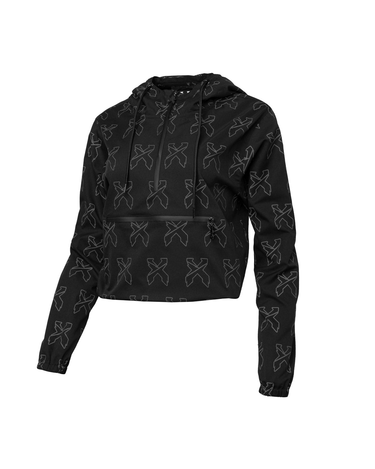 Sliced Logo All-Over Spectrum Reflective Women's Crop Anorak Jacket (Black) - Excision