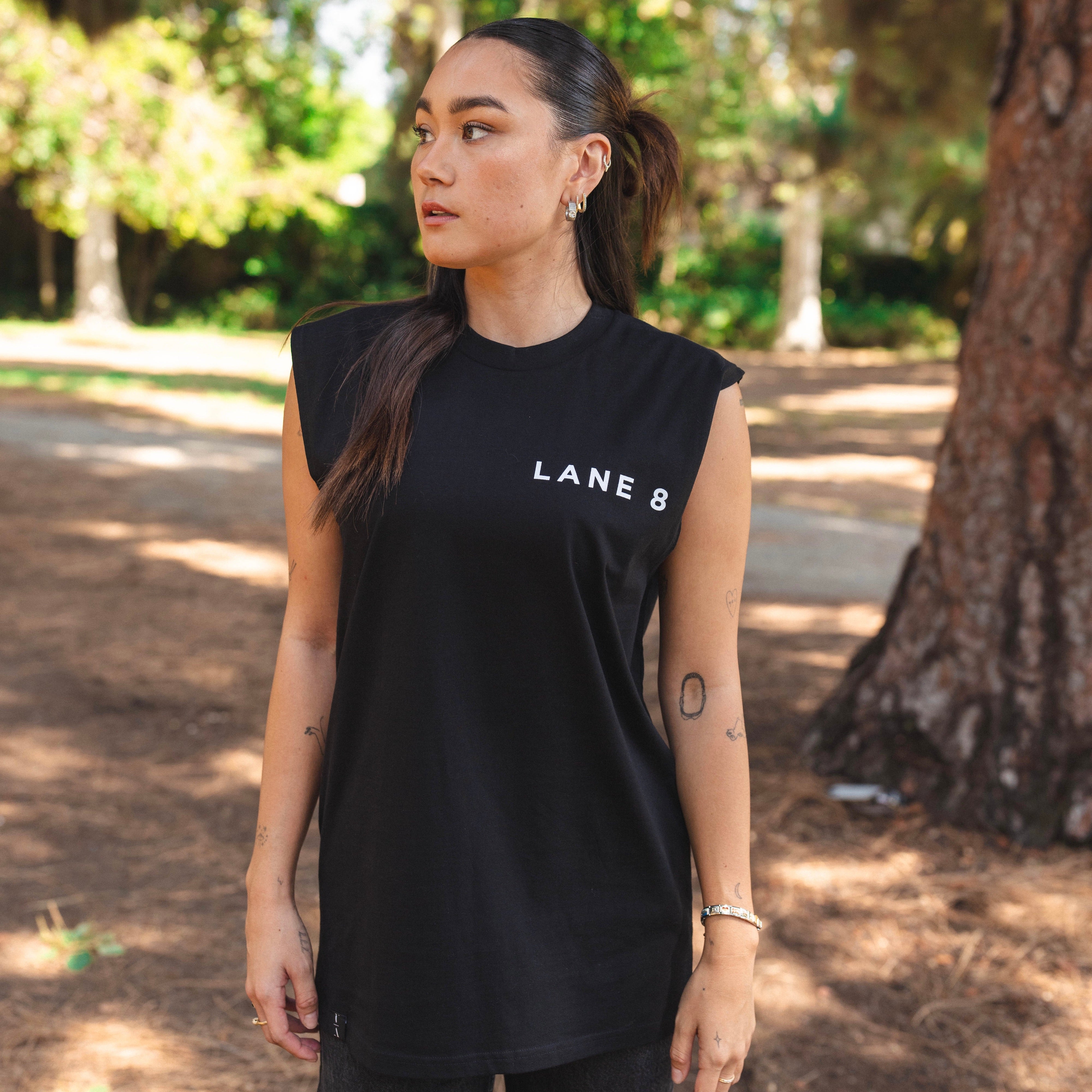 Lane 8 Black Logo Tank