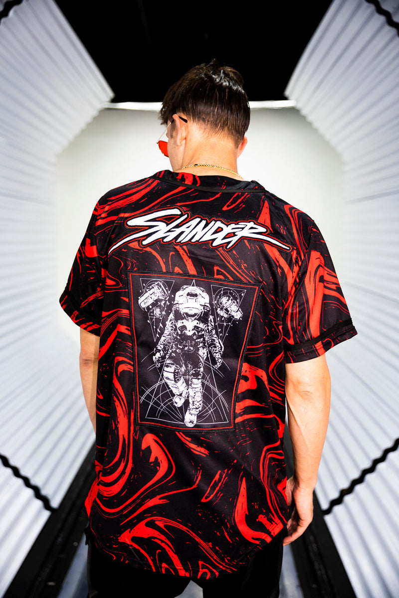 SPACEMAN JERSEY - RED/BLACK MARBLE - Baseball Jersey -  Slander-  Electric Family Official Artist Merchandise
