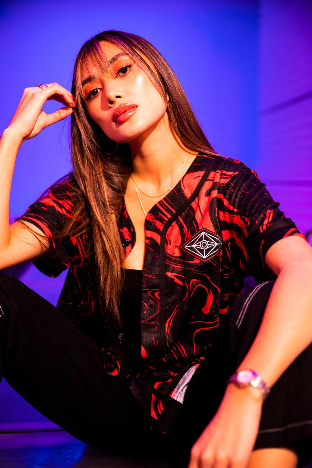 SPACEMAN JERSEY - RED/BLACK MARBLE - Baseball Jersey -  Slander-  Electric Family Official Artist Merchandise