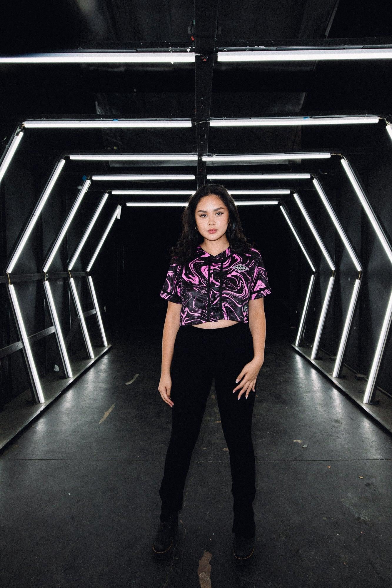 SPACEMAN CROP JERSEY - PINK/BLACK MARBLE