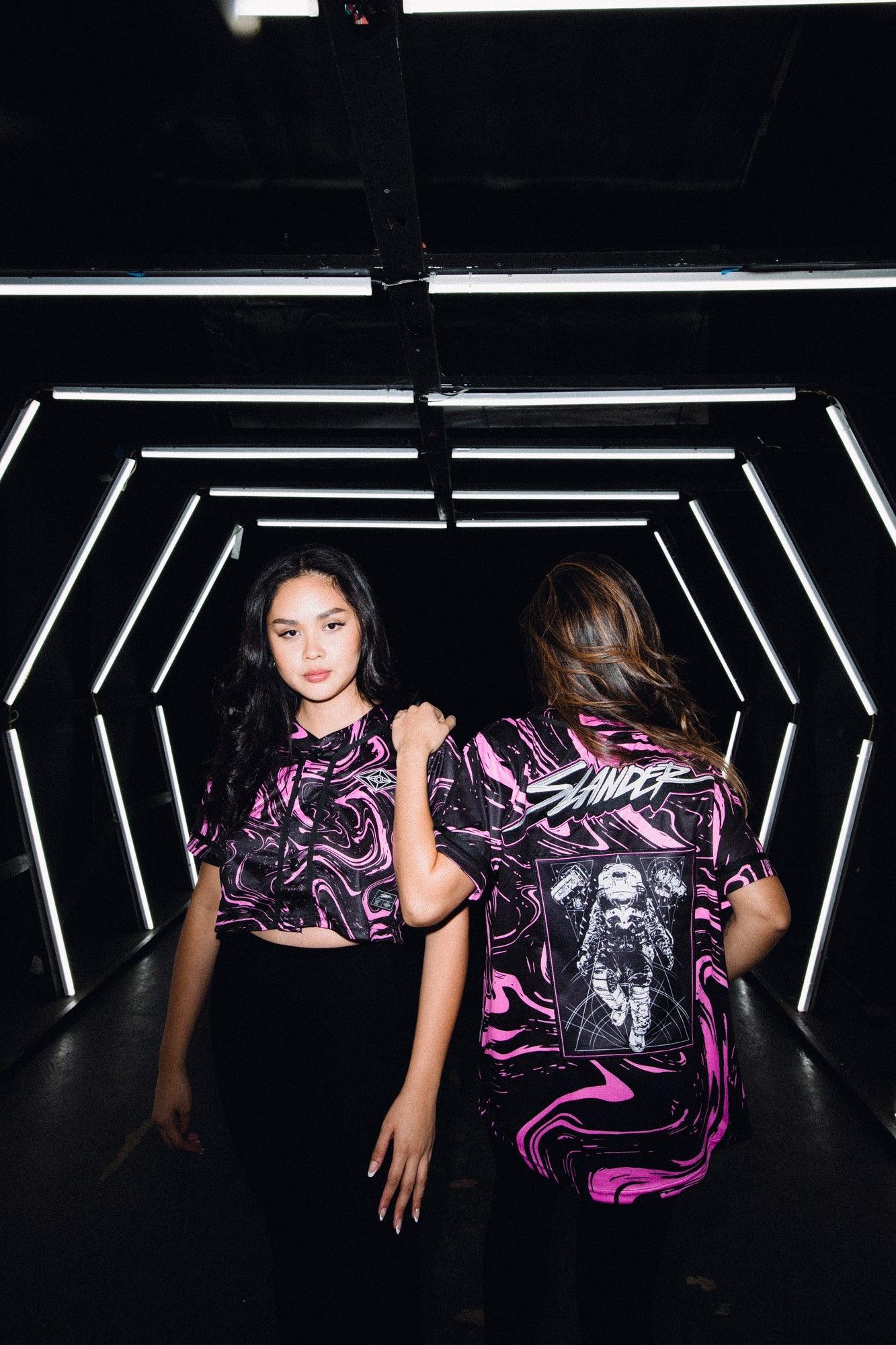 SPACEMAN CROP JERSEY - PINK/BLACK MARBLE