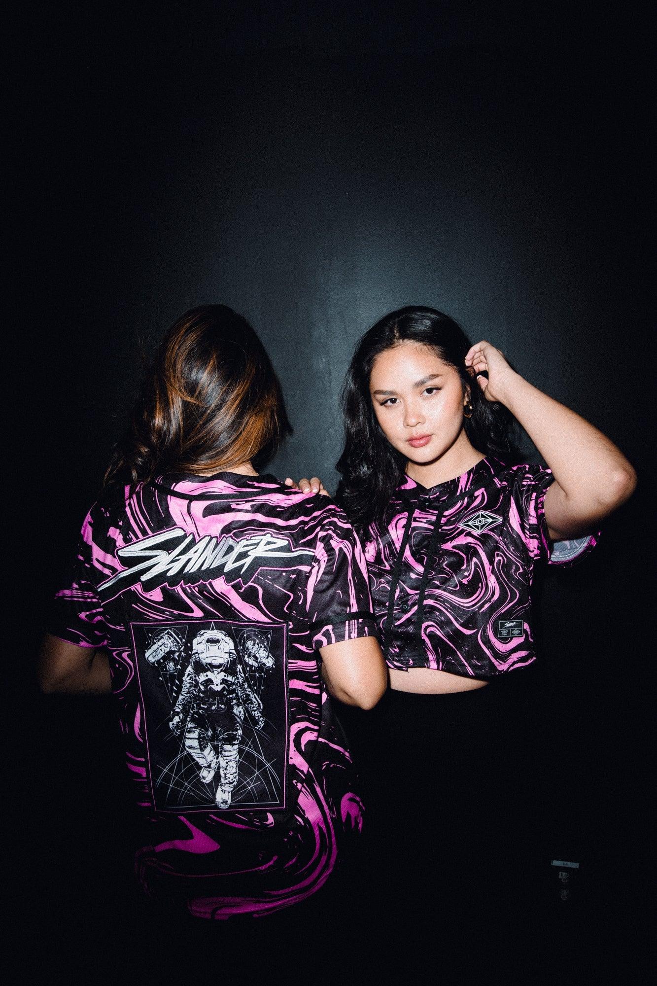 SPACEMAN CROP JERSEY - PINK/BLACK MARBLE